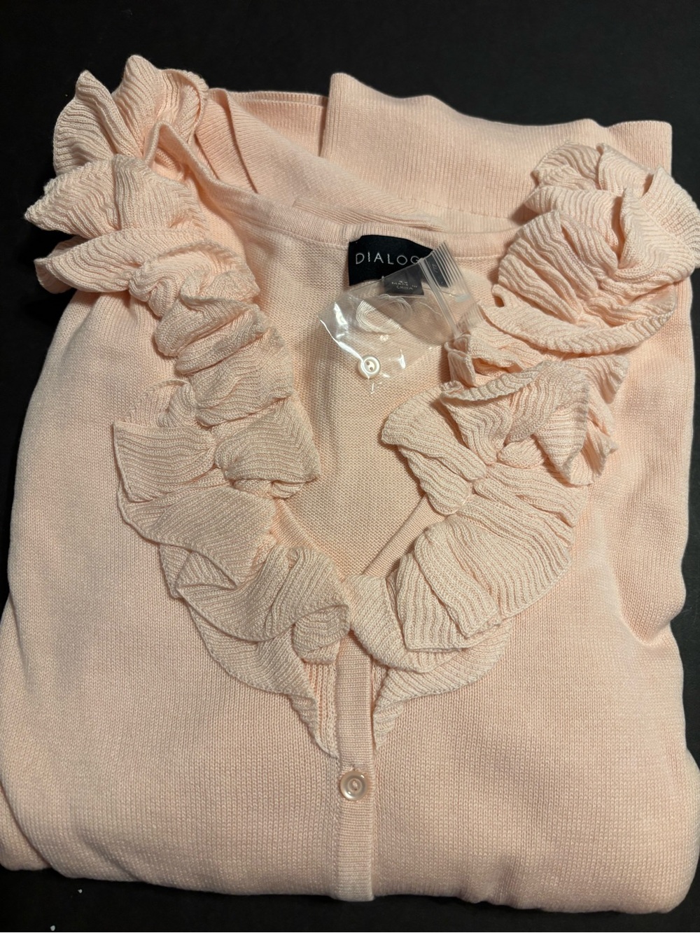 NWT Dialogue Women’s 3X Pale Rose Ruffle Front Button Cardigan Sweater Plus Size
